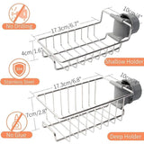 Deep stainless steel shower caddy basket holding shampoo and body wash bottles