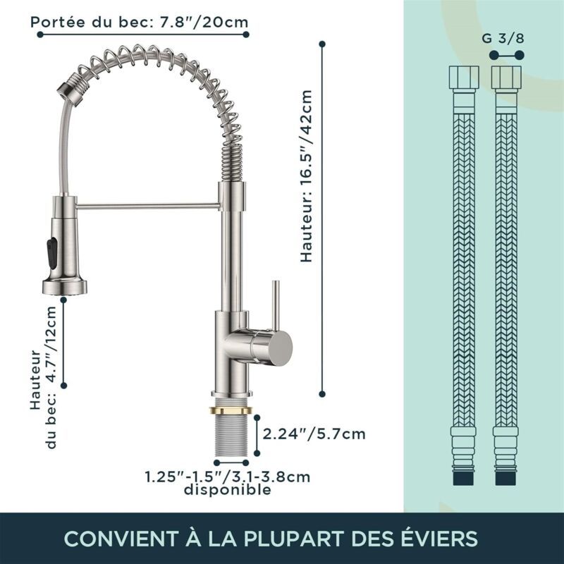 Stainless steel kitchen mixer tap with pull down sprayer