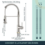 Stainless steel kitchen mixer tap with pull down sprayer
