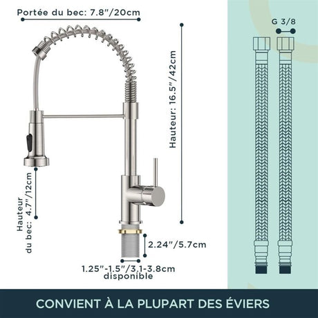 Stainless steel kitchen mixer tap with pull down sprayer