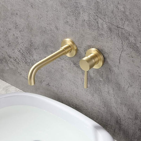 Wall Mounted Swivel Spout Basin Mixer Tap, Brushed Brass