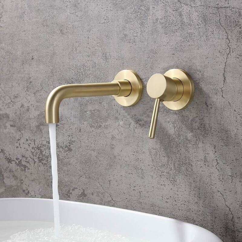 Wall Mounted Swivel Spout Basin Mixer Tap, Brushed Brass