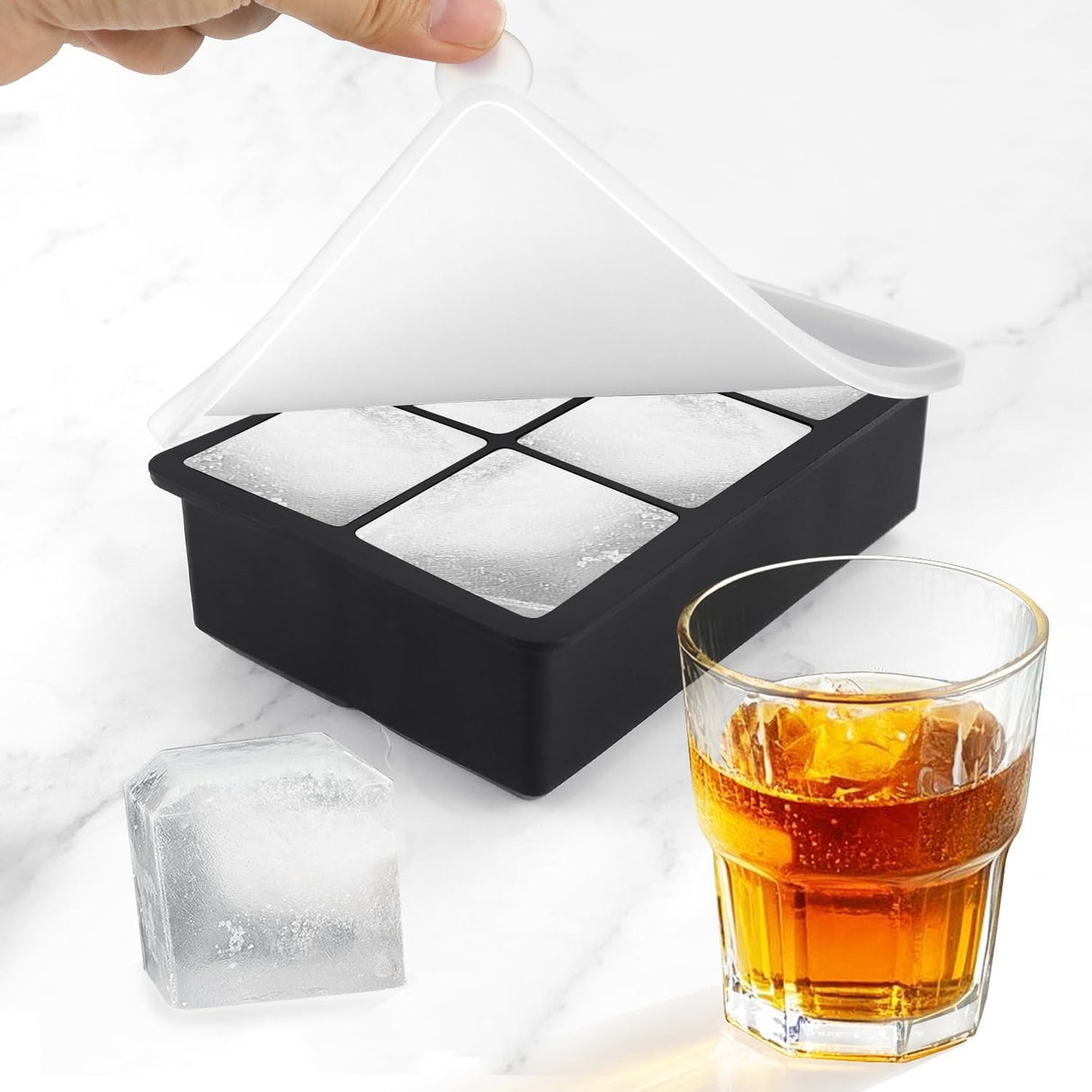 Aracena Silicone Ice Cube Tray, 2 Inch, 6 Cavity, Lidded