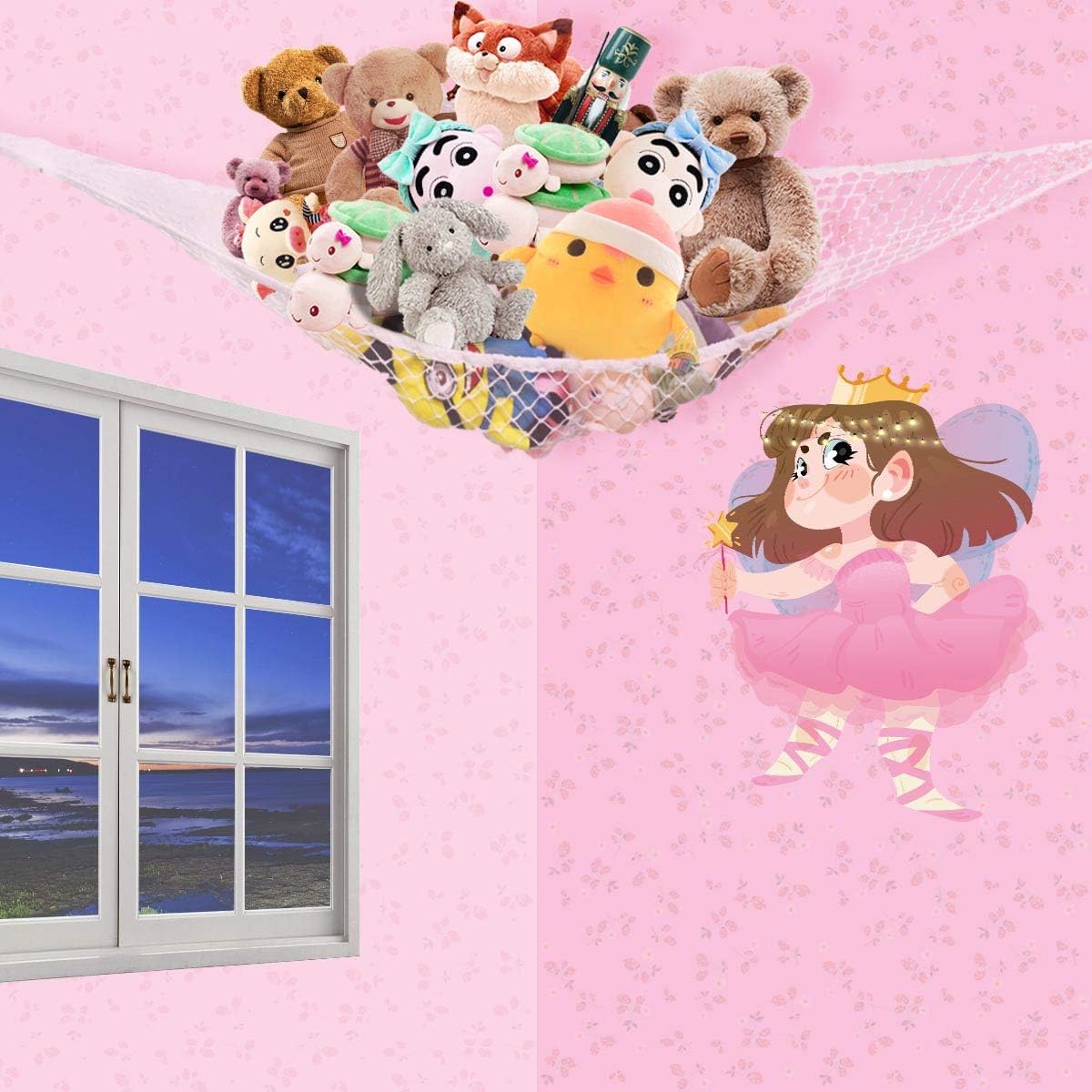 White polyester toy storage net detail