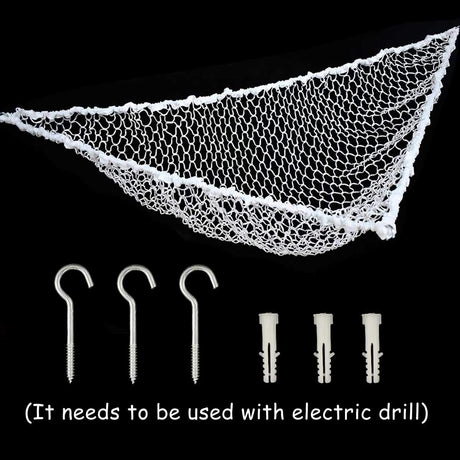 Large white wall hanging toy storage net