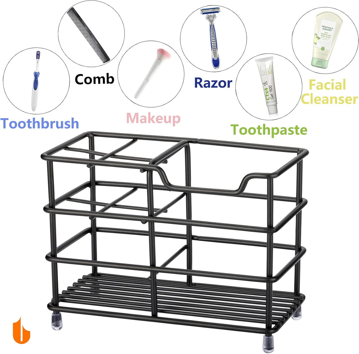 Side view of the slim black stainless steel toothbrush holder showing its 6 cm depth