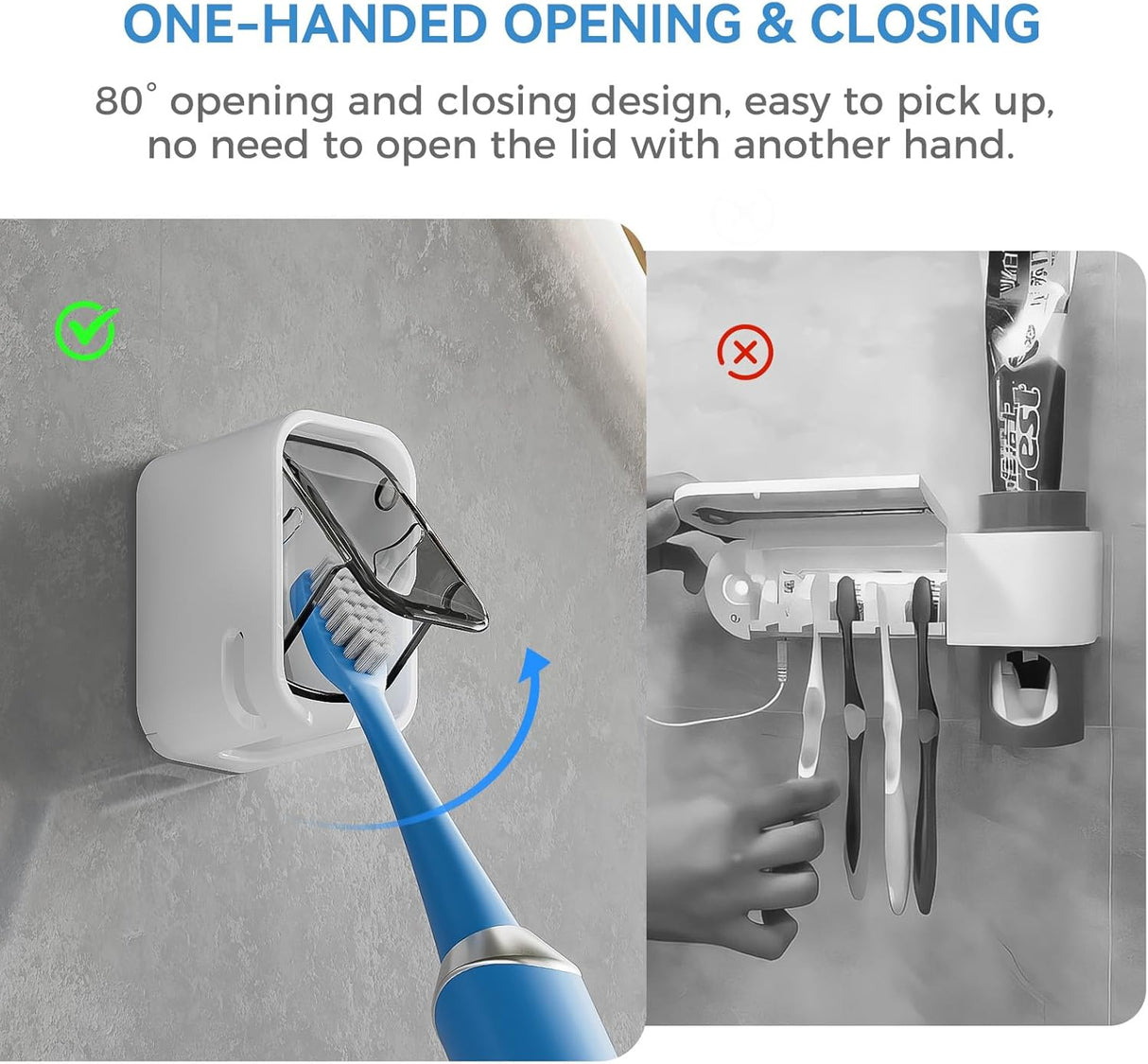 Toothbrush holder open with a toothbrush inserted in the single slot