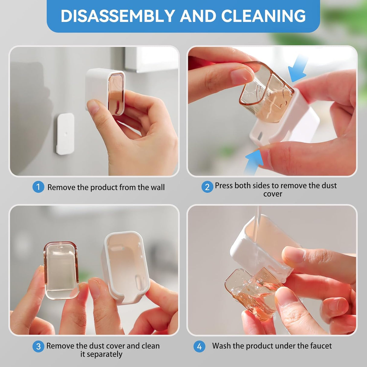 Two toothbrush holders mounted side by side on a bathroom mirror