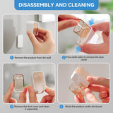Two toothbrush holders mounted side by side on a bathroom mirror