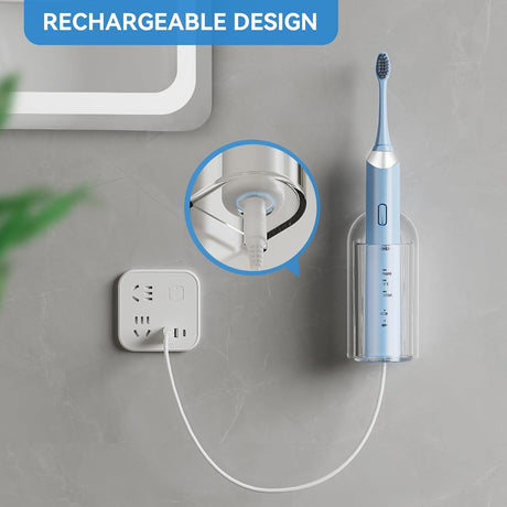 Close up of the open base of the clear toothbrush holder showing drainage and charging cable holes