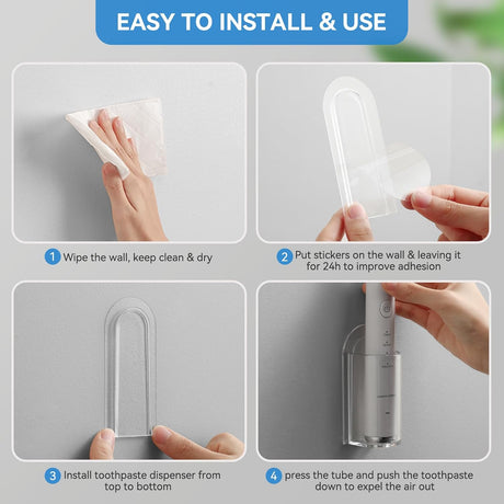 Self adhesive mounting base of the transparent toothbrush holder pressed onto a bathroom tile