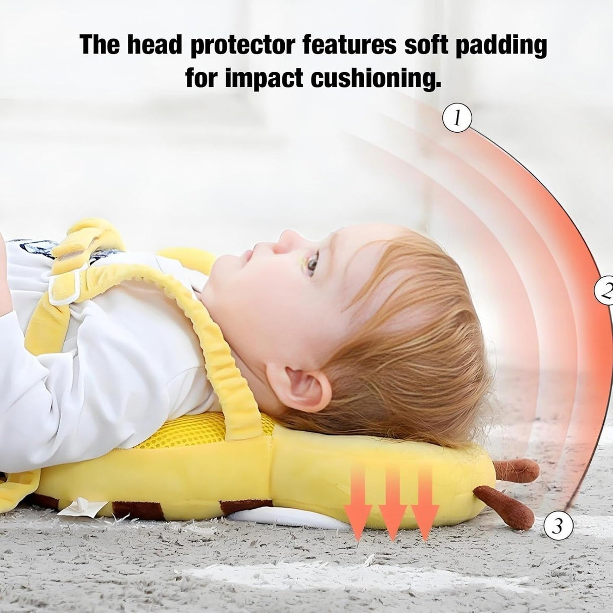 Yellow head protector cushion for crawling baby