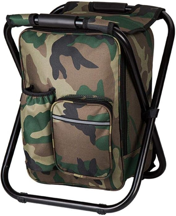 Camouflage folding camp chair with aluminium frame set up outdoors