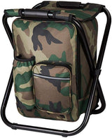 Camouflage folding camp chair with aluminium frame set up outdoors