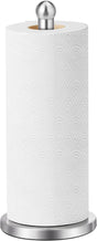 Freestanding silver stainless steel paper towel holder with round weighted base