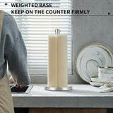 Dimension view of the silver countertop paper towel holder and post