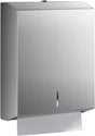 Wall mounted stainless steel paper towel dispenser with polished front panel and viewing window