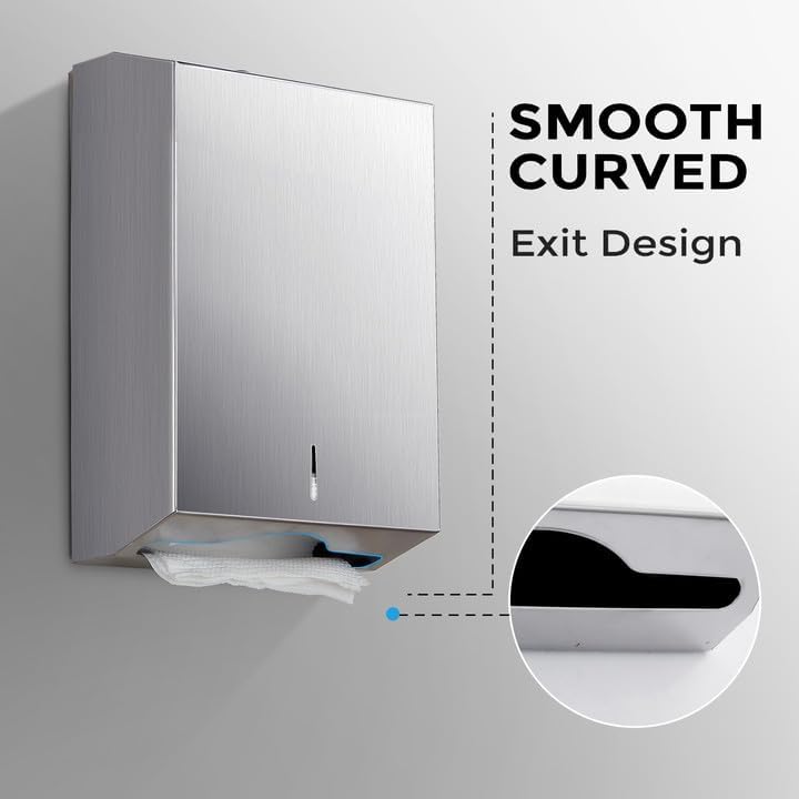 Front view of lockable stainless steel multifold paper towel dispenser