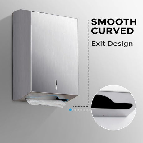 Front view of lockable stainless steel multifold paper towel dispenser