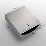 Angled view of stainless steel paper towel dispenser showing curved dispensing outlet