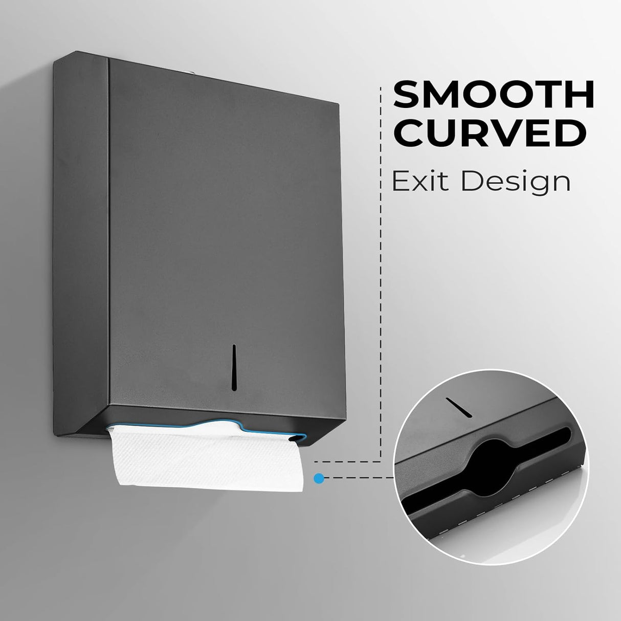 Front view of black lockable multifold paper towel dispenser
