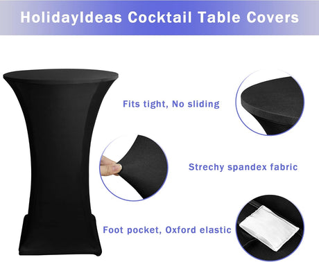 Fitted Spandex Cocktail Table Covers 2 Pack Black