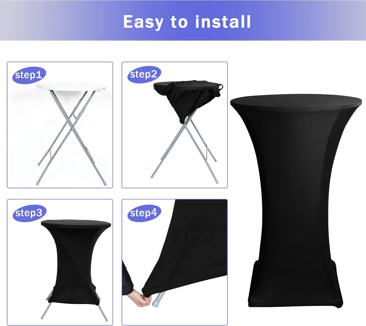 Fitted Spandex Cocktail Table Covers 2 Pack Black