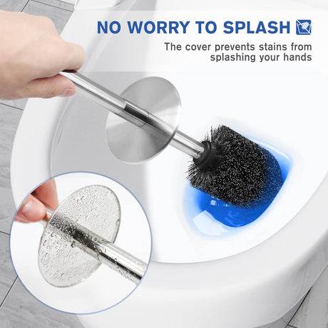 Dense flexible bristle brush head on the stainless steel toilet brush