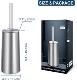 Toilet brush and holder shown with dimensions of 43.2 by 11.2 by 11.2 cm