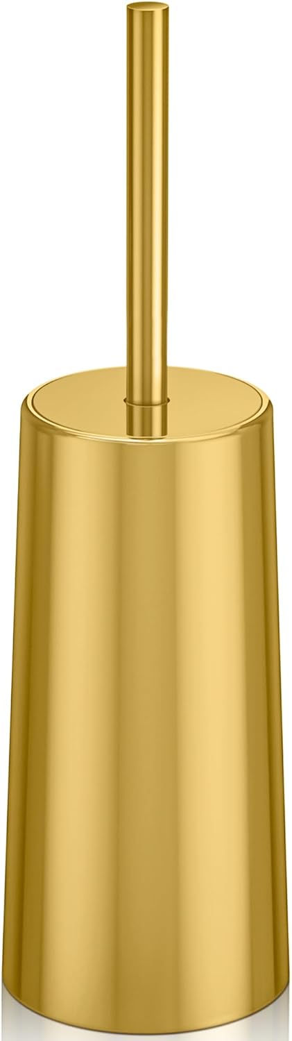 Gold freestanding toilet brush and holder set in stainless steel