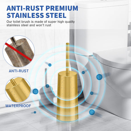 Gold toilet brush lifted out of its matching enclosed canister holder