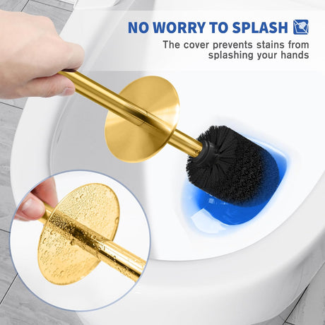 Bristle brush head on the extended gold toilet brush handle