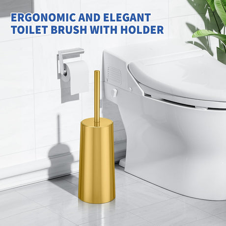 Wide weighted base of the gold stainless steel brush holder