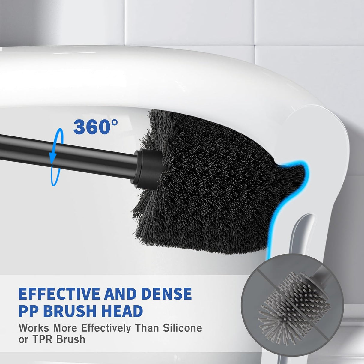 Lid of the black stainless steel holder concealing the toilet brush head