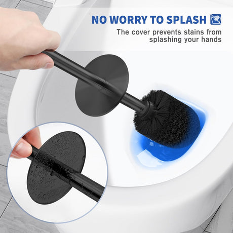 Wide weighted base of the black stainless steel toilet brush holder