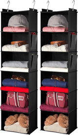 Black six shelf hanging closet organiser