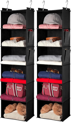 Black six shelf hanging closet organiser