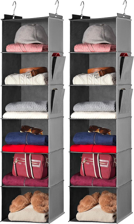 Grey six shelf hanging closet organiser