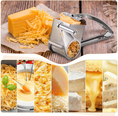 Rotary cheese grater size shown at approximately 5.5 by 19.5 cm