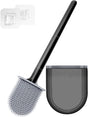 Black silicone toilet brush with detachable handle and wall-mounted holder