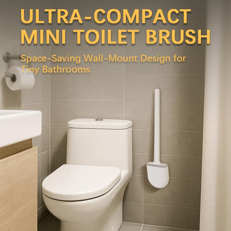 Black silicone toilet brush with detachable handle and wall-mounted holder
