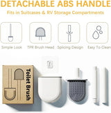 Black silicone toilet brush with detachable handle and wall-mounted holder