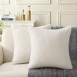 Hamilton white boucle textured square throw cushions set of two on a sofa