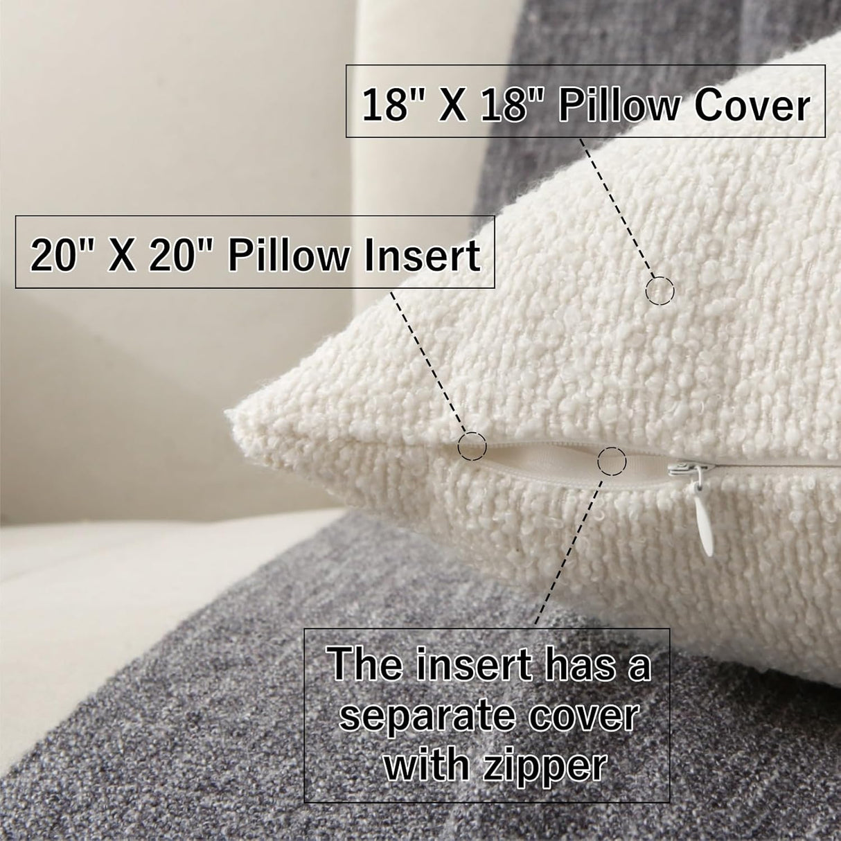 Hamilton Boucle Throw Cushions, White, 18" 2pcs