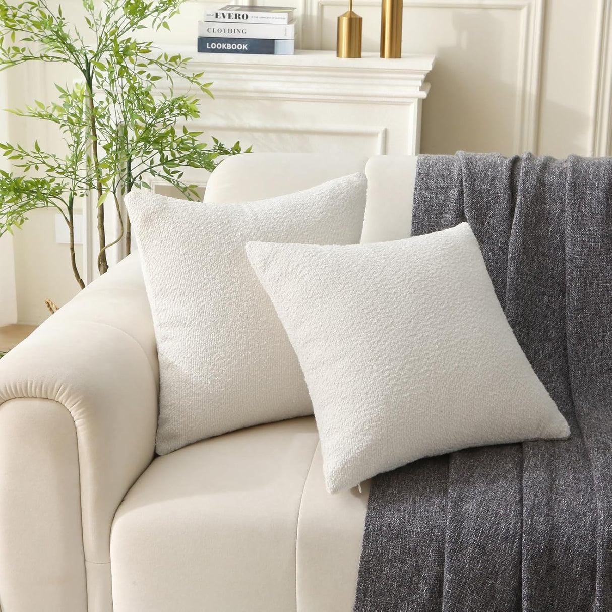 Hamilton Boucle Throw Cushions, White, 18" 2pcs
