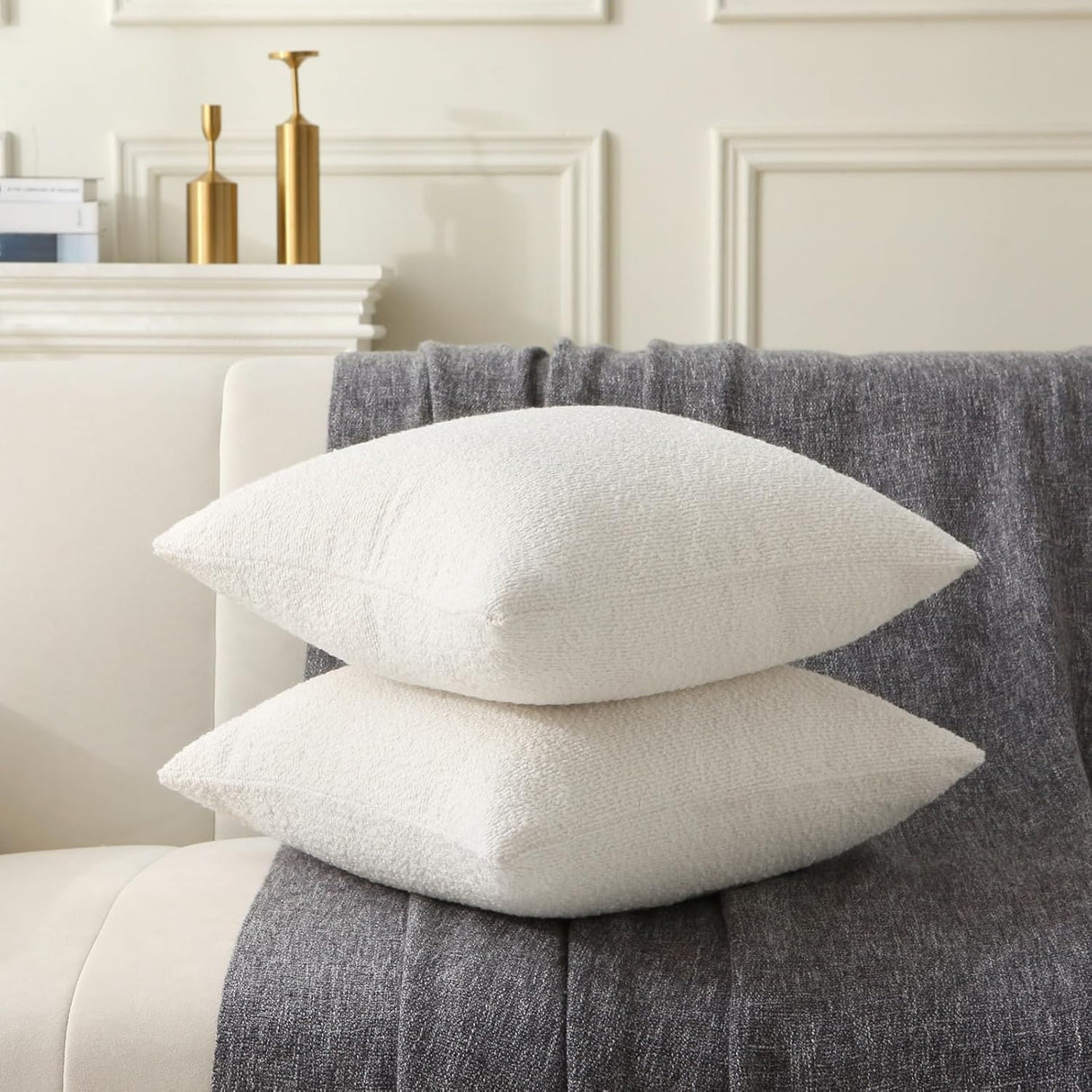 Hamilton Boucle Throw Cushions, White, 18" 2pcs