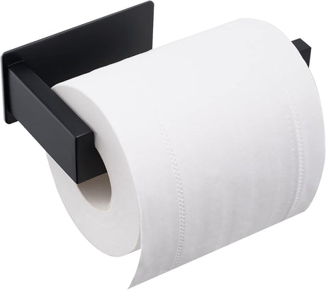L shaped black stainless steel toilet paper holder with hooked end