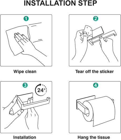 Peel and stick installation of the adhesive toilet paper holder