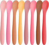 Set of eight soft tip silicone baby feeding spoons