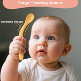 Set of eight soft tip silicone baby feeding spoons